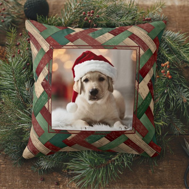 Christmas Basket Weave Pet Family Custom Photo  Throw Pillow (Creator Uploaded)