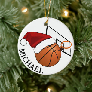 Christmas Basketball and Hoop Ceramic Ornament