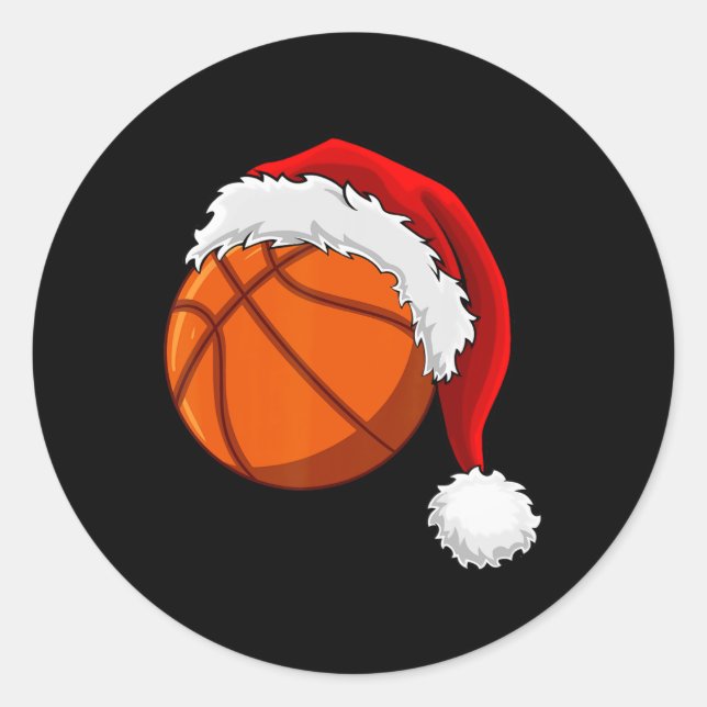 Christmas Basketball Ball Santa Hat Men Boys Sport Classic Round Sticker (Front)