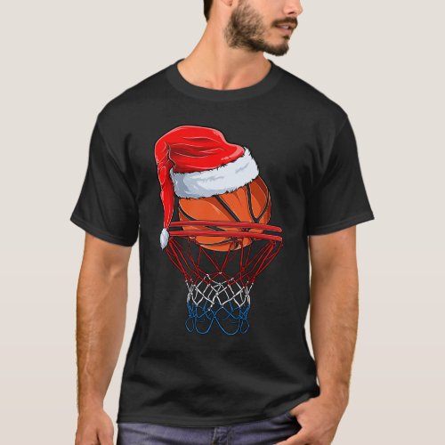 Christmas Basketball Ball Santa Hat Xmas Boys Men  T_Shirt