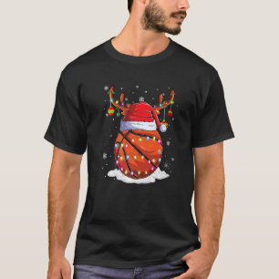 Christmas Basketball Ball Santa Reindeer Lights Or T-Shirt