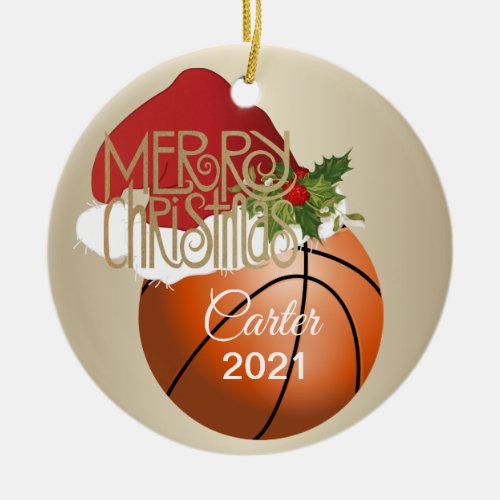 Christmas Basketball Ceramic Ornament