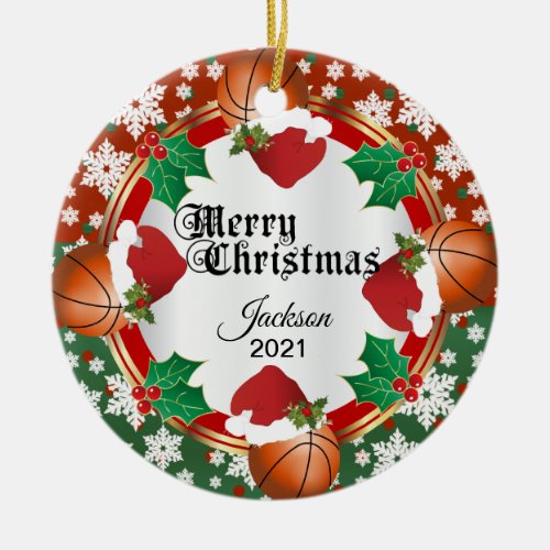 Christmas Basketball Design Ceramic Ornament