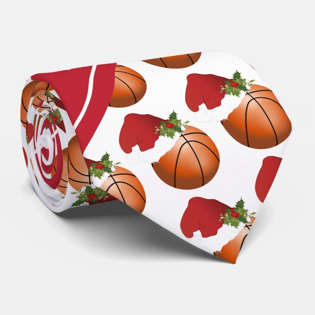 Christmas Basketball Design Neck Tie (Rolled)