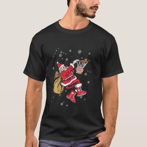 Christmas Basketball Pajamas Santa Claus Slam Dunk T_Shirt
