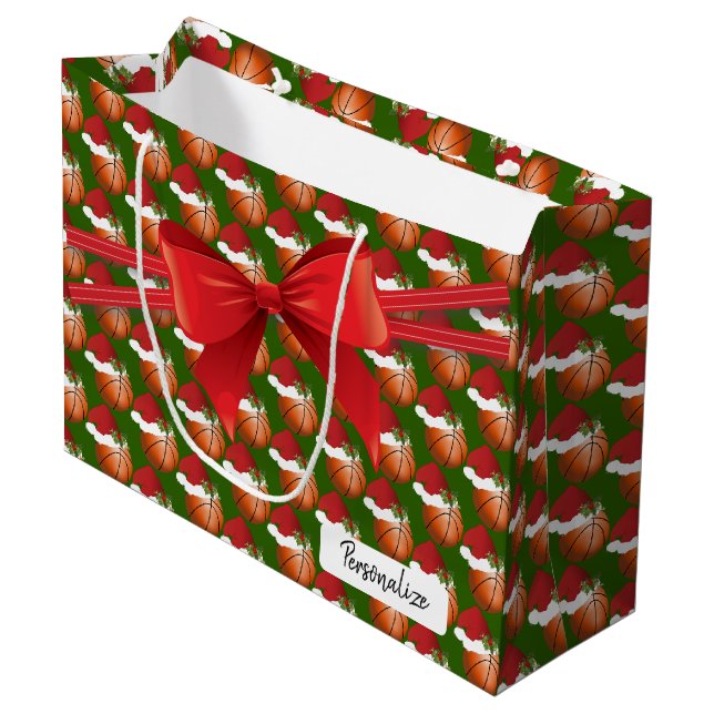 Christmas Basketball Pattern - Large Gift Bag (Front Angled)