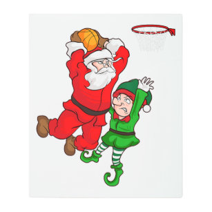 Christmas Basketball Santa Claus Slam Dunk Elf Fun Metal Print