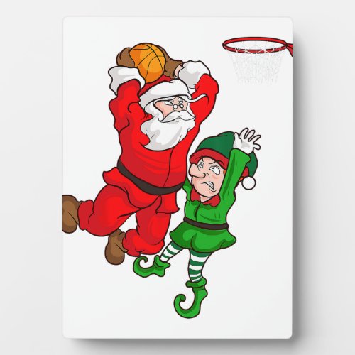Christmas Basketball Santa Claus Slam Dunk Elf Fun Plaque