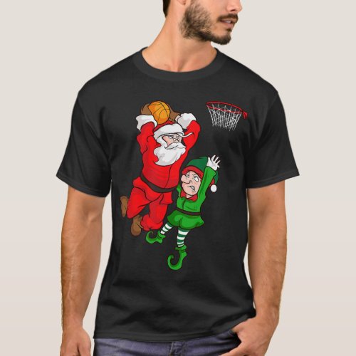 Christmas Basketball Santa Claus Slam Dunk Elf Fun T_Shirt
