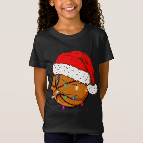 Christmas Basketball Santa Hat Funny Sport Xmas T_Shirt