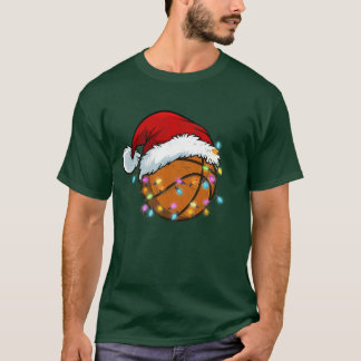 Christmas Basketball Santa Hat Sport Xmas Lights f T-Shirt