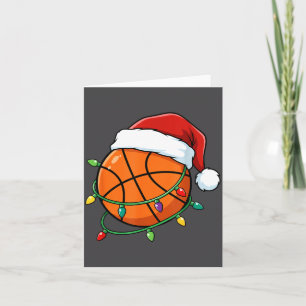 Christmas Basketball Santa Hat Wrapped In Lights H Card