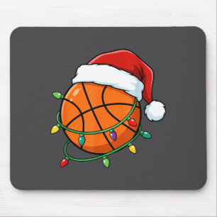Christmas Basketball Santa Hat Wrapped In Lights H Mouse Pad