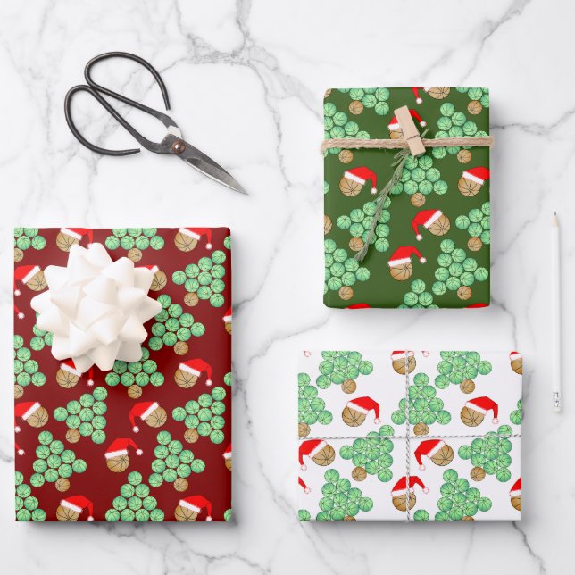 Christmas Basketball Santa Hats Wrapping Paper Sheets (Front)