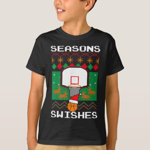 Christmas Basketball Seasons Swishes Xmas Ugly Swe T_Shirt
