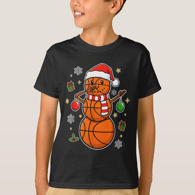 Christmas Basketball Snowman Player Santa Artwork T-Shirt (Front)