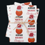 Christmas Basketball Sports Ball Custom Name Wrapping Paper Sheets<br><div class="desc">A cute illustration of basketball ball wearing a Santa hat with words "Merry Christmas" and your custom name. Perfect for adults and kids who love playing basketball. An ideal basketball themed Christmas wrapping paper for basketball players, basketball coaches, basketball teams, athletes and basketball enthusiasts. Simply customize the name and make...</div>