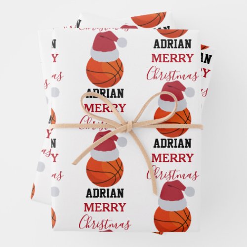 Christmas Basketball Sports Ball Custom Name Wrapping Paper Sheets