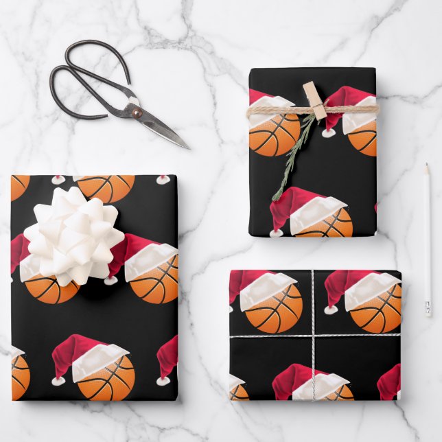 Christmas Basketball Sports Santa Holiday Wrapping Paper Sheets (Front)