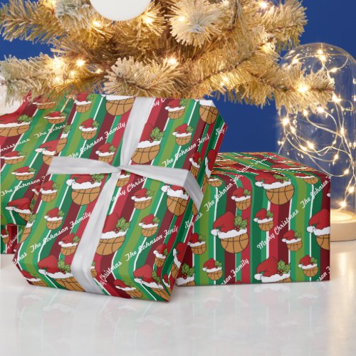 Christmas Basketball Stripes Pattern Wrapping Paper