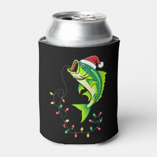 Christmas Bass Fish Santa Hat Lights Fishing Xmas Can Cooler