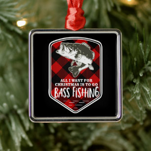 Christmas Bass Fishing Quote Red Plaid Logo Metal Ornament, Zazzle