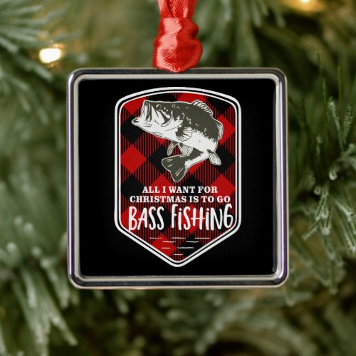Christmas Bass Fishing Quote Red Plaid Logo Metal Ornament
