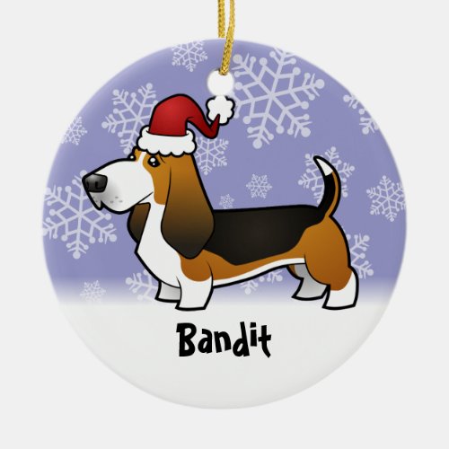 Christmas Basset Hound add your pets name Ceramic Ornament