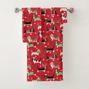 Christmas Basset Hound Bath Towel Set