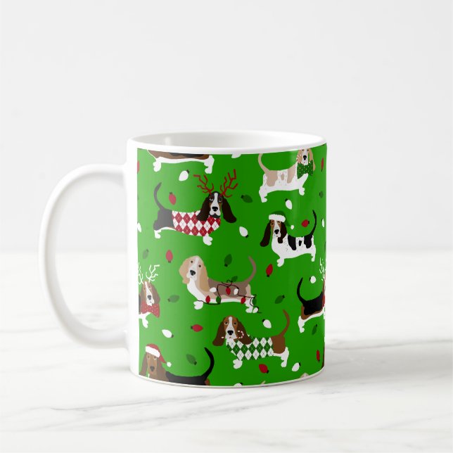 Christmas Basset Hound Coffee Mug (Left)
