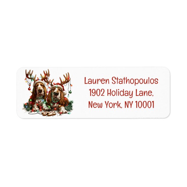 Christmas Basset Hound Dogs Label (Front)