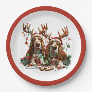 Christmas Basset Hound Dogs Paper Plates