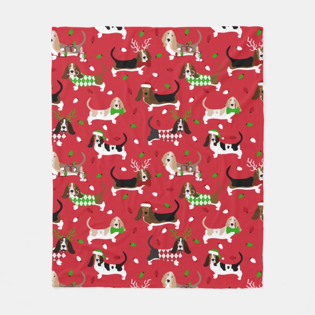 Christmas Basset Hound Fleece Blanket (Front)
