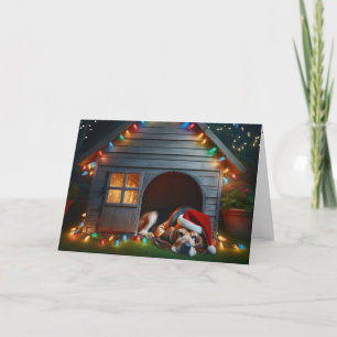 Christmas Basset Hound In Doghouse Holiday Card