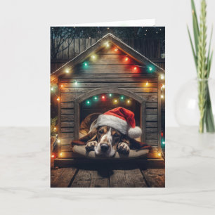 Christmas Basset Hound In Doghouse Holiday Card
