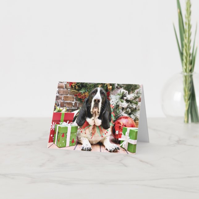 Christmas - Basset Hound - Jasmine Holiday Card (Front)