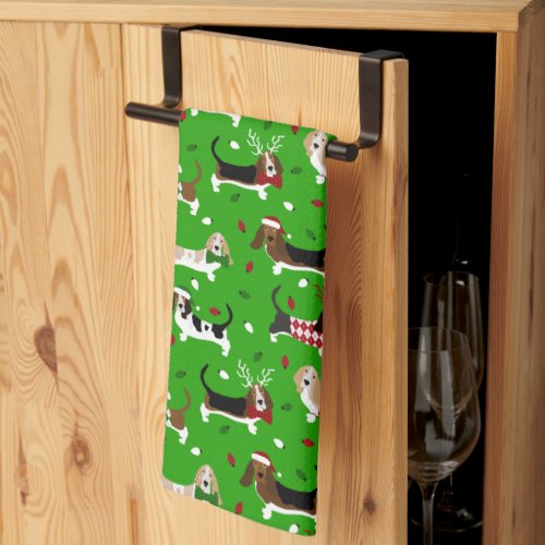 Christmas Basset Hound Kitchen Towel