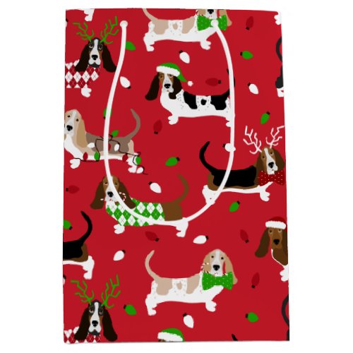 Christmas Basset Hound Medium Gift Bag