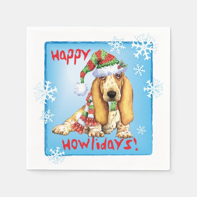 Christmas Basset Hound Napkins (Front)