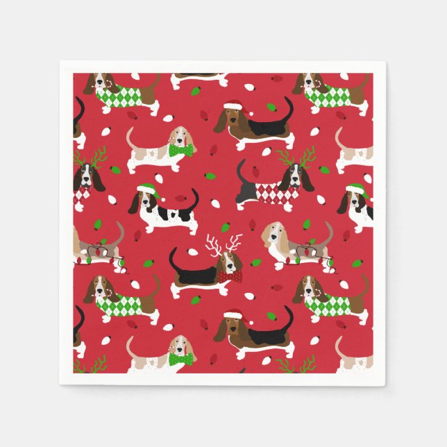 Christmas Basset Hound Napkins (Front)