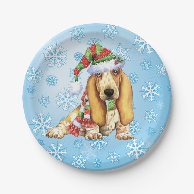 Christmas Basset Hound Paper Plates (Front)