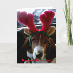 Christmas Basset Hound Reindeer Card