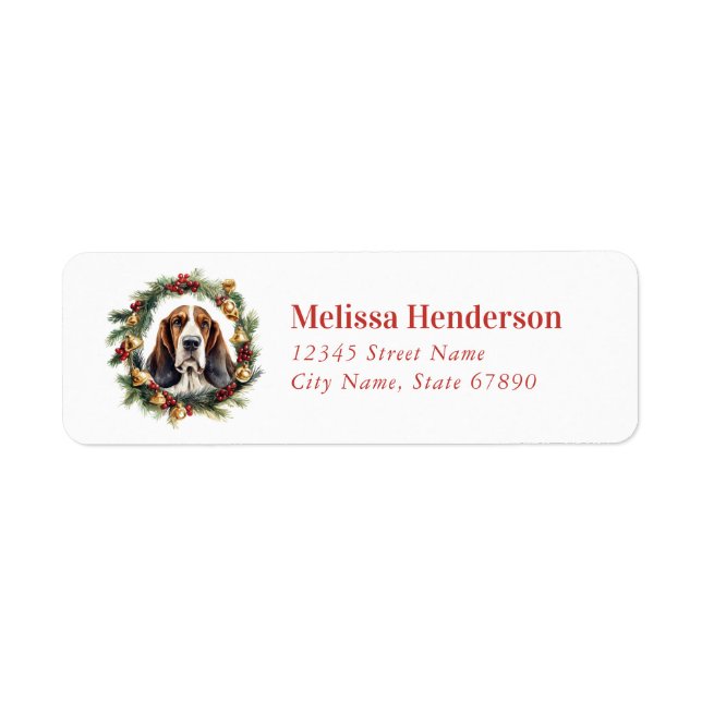 Christmas Basset Hound Return Address Labels (Front)