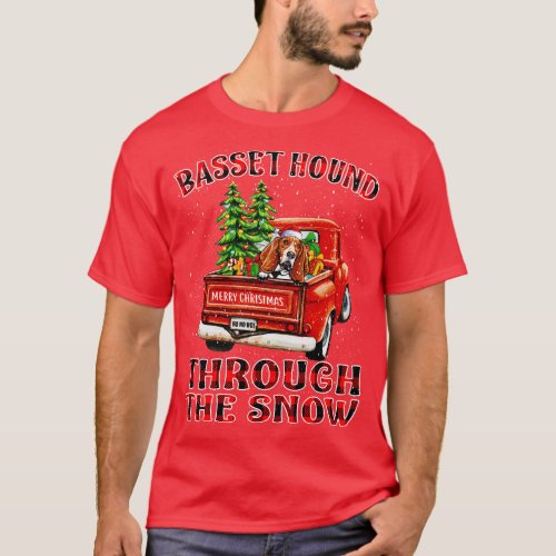 Christmas Basset Hound Through The Snow Dog Santa  T_Shirt
