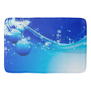 Christmas Bath Mat/Blue Ornaments Bathroom Mat