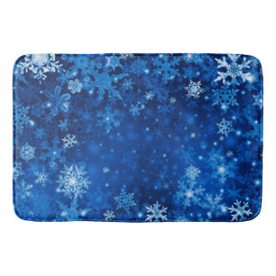 Christmas Bath Mat/Blue Snowflakes Bathroom Mat