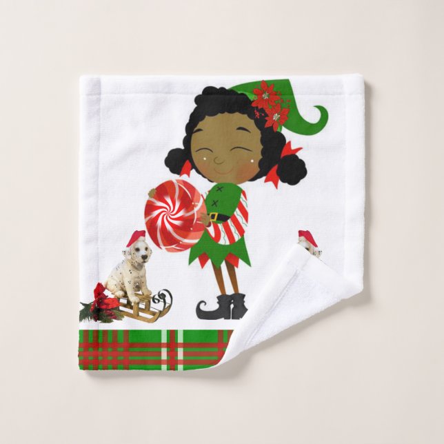 Christmas Bath Towel Sets, African Elf (Wash Cloth)