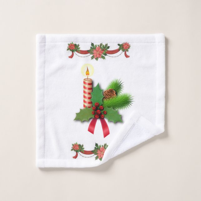 Christmas Bath Towel Sets, Christmas Candle (Wash Cloth)