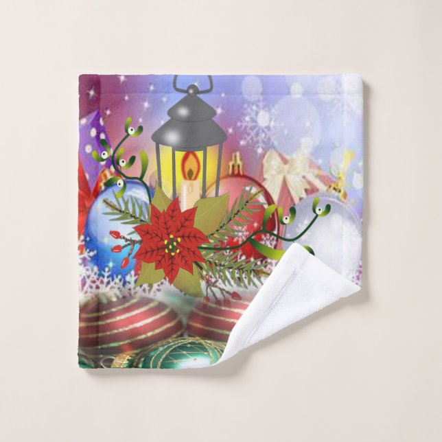 Christmas Bath Towel Sets, Christmas Candle (Wash Cloth)