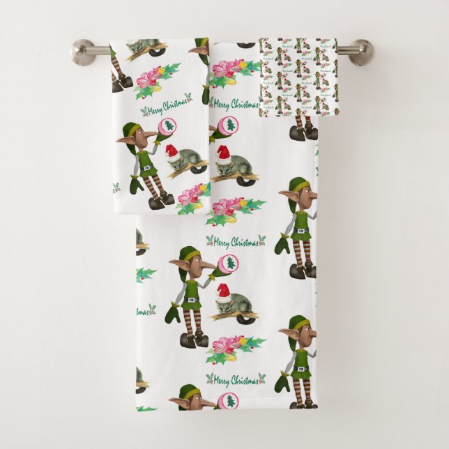 Christmas Bath Towel Sets, Elf (Insitu)